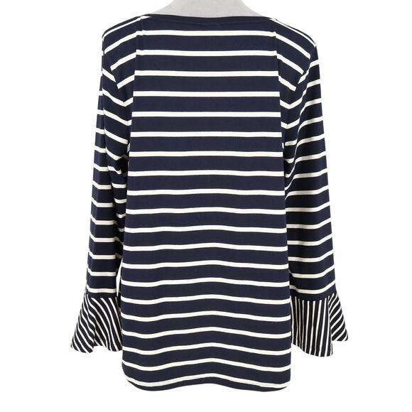 Chicos Top 3 Womens XL Dark Navy White Stripe Blouse Bell Sleeve Pima Cotton - Picture 2 of 13